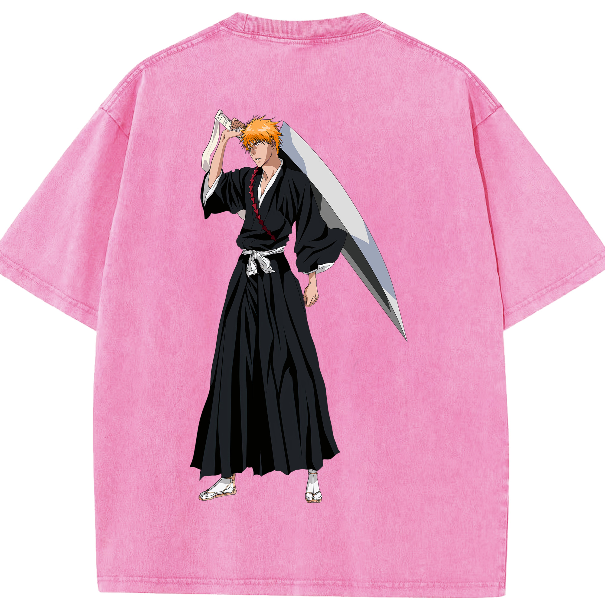（画像用） ブリーチ 黒崎一護（くろさき いちご）BLEACH Kurosaki Ichigo 綿100% ヴィンテージ風 半袖Tシャツ（背面プリント）